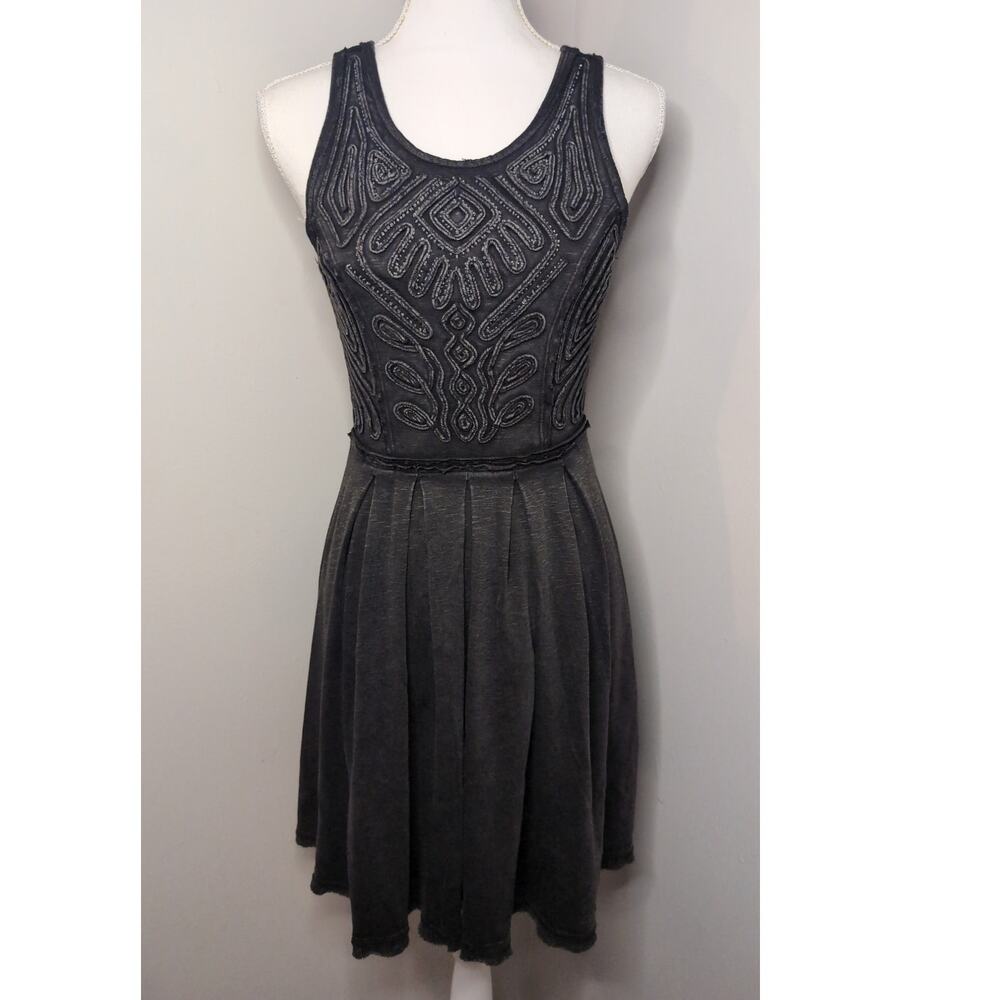 Free People Black Beaded Soutache Cutout Back Fit & Flare Dress S